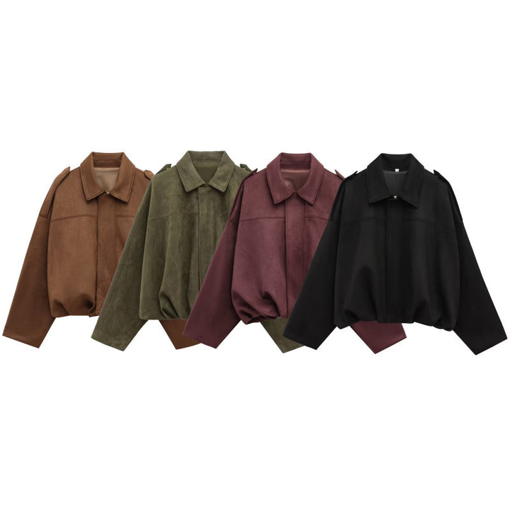 Trendy oversized jacket for women in soft faux leather with chic and stylish decorative details