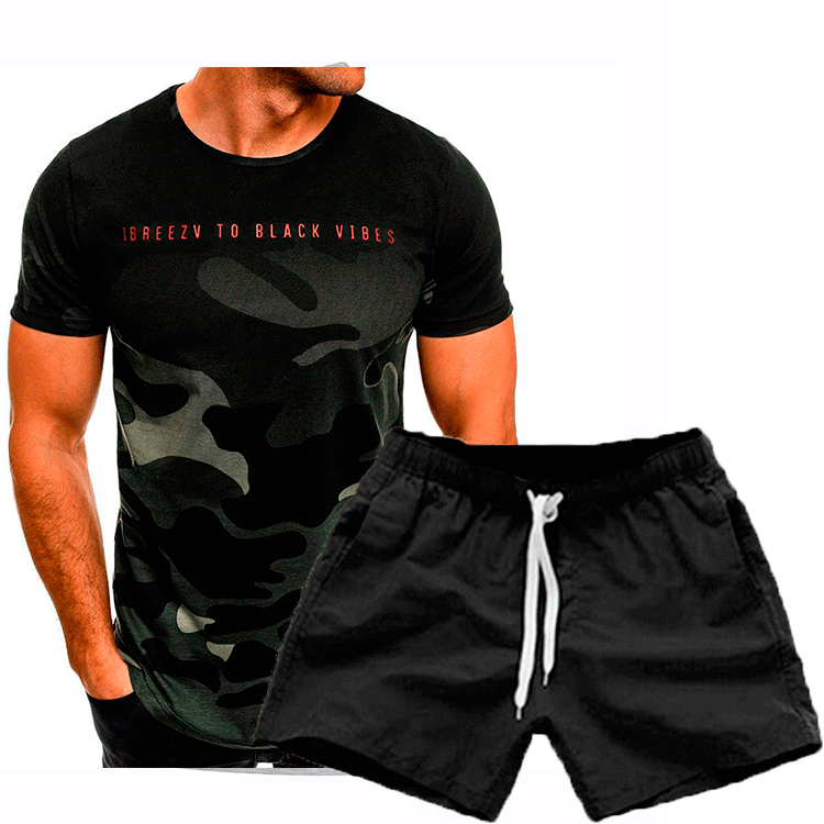 Men's Camouflage Sport T-Shirt and Chic Casual Shorts Set