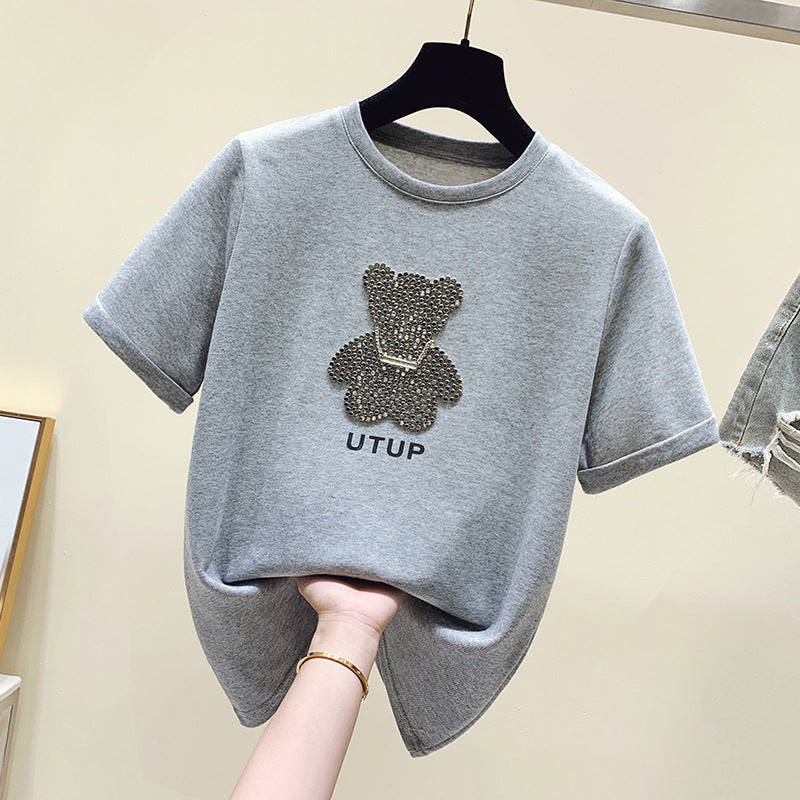 T-shirt femme avec motif d'ours scintillant et coupe décontractée Chic & Stil