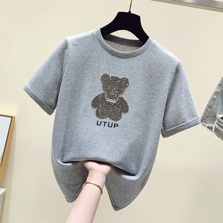 T-shirt femme avec motif d'ours scintillant et coupe décontractée Chic & Stil