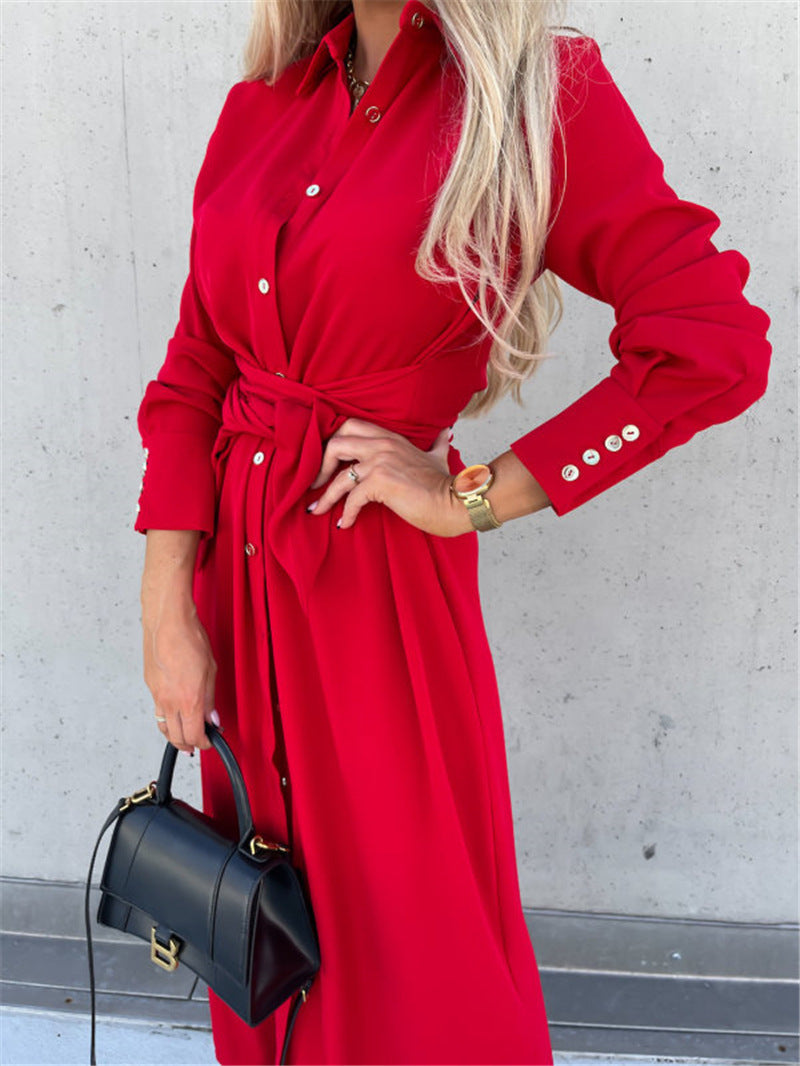 Shirt dress for women with tie belt and button placket Lune London
