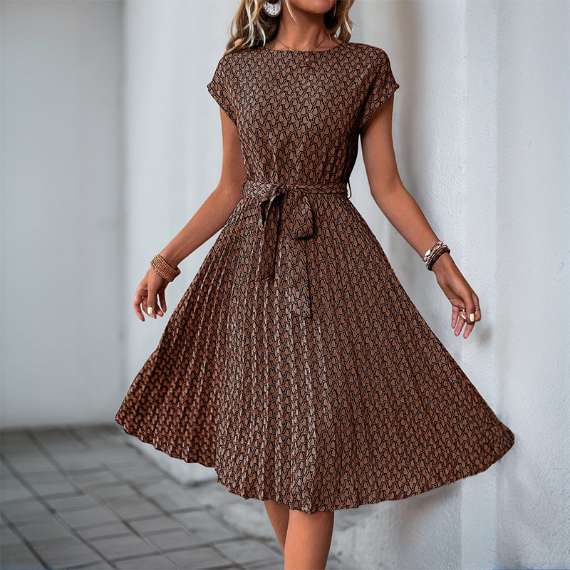Mid-length floral print dress for women with adjustable waist drawstring Lune London