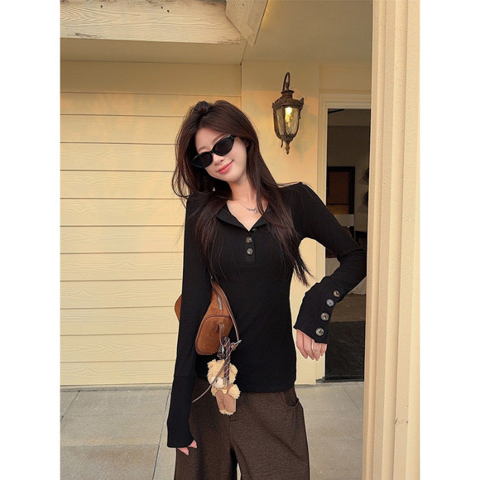 Women's Long Sleeve Shirt with Fashionable Button Details Chic & Stil