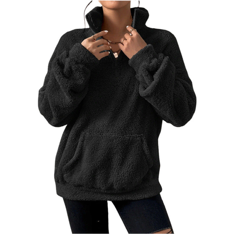 Ladies Soft Sweater and Teddy with half-zip and kangaroo pocket Lune London