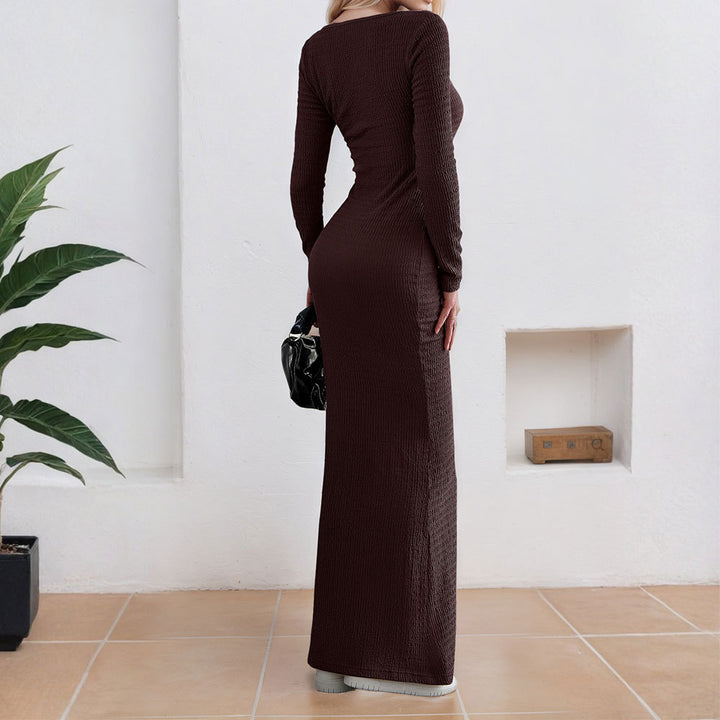 Robe maxi pour femmes avec décolleté carré profond et manches longues Chic & Stil