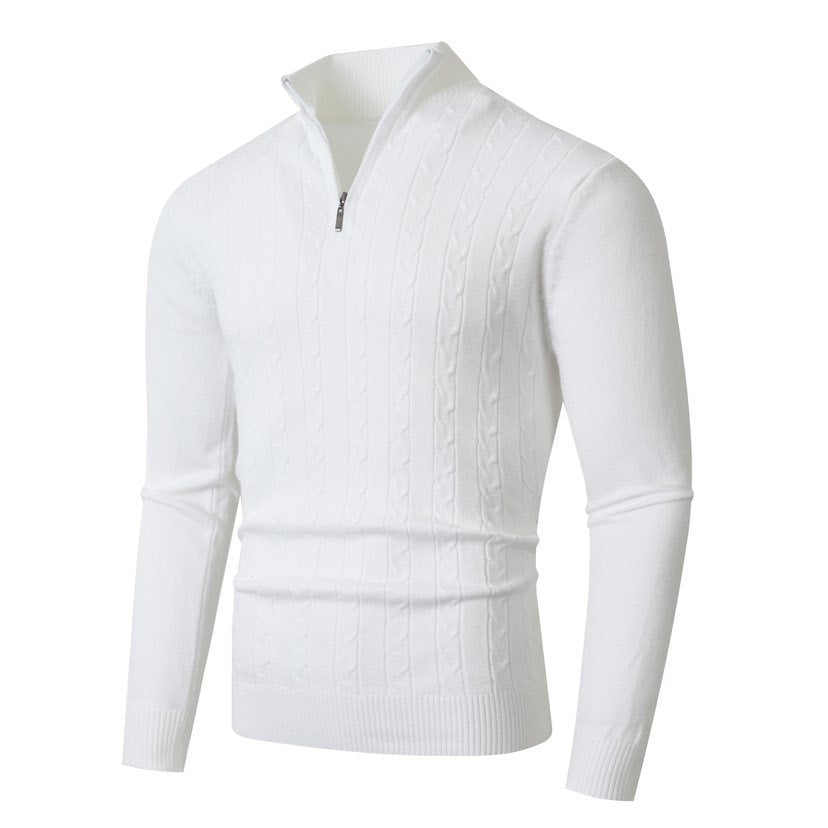 Men's knitted sweater with a modern twisted pattern and a high collar Lune London