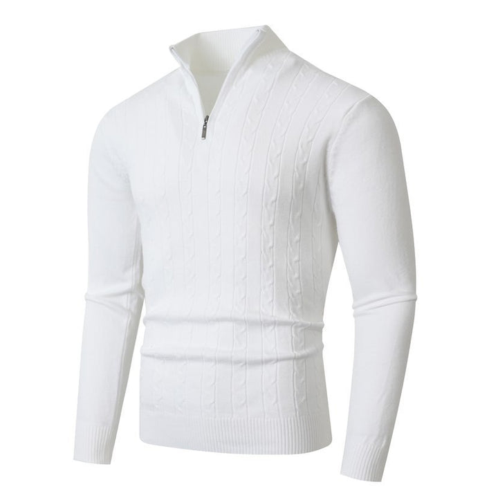Men's knitted sweater with a modern twisted pattern and a high collar Lune London