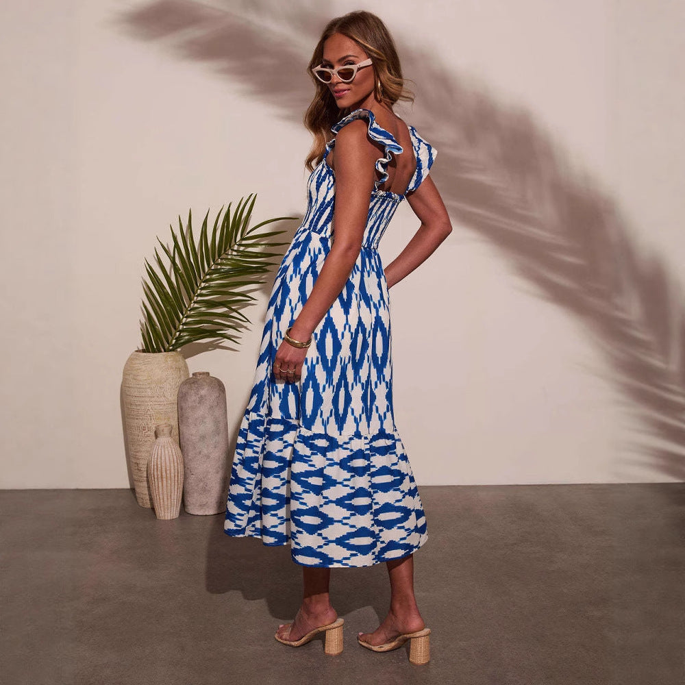 Maxi dress for women with elastic bodice, ruffle details, and practical pockets Chic & Stil