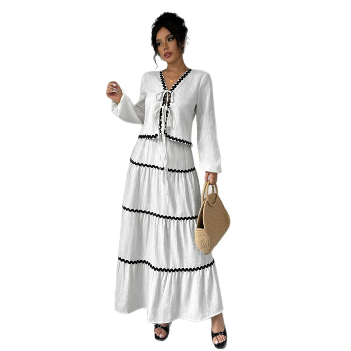 Maxi dress for women with elegant gathers and contrasting bias Lune London