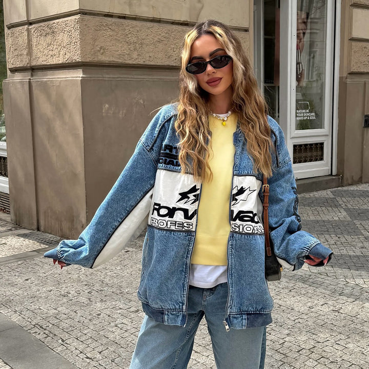 Oversized denim jacket for women with contrasting applications and a modern fit Lune London