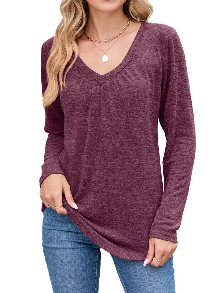 Long sleeve shirt for women with a refined V-neck and pleats Lune London