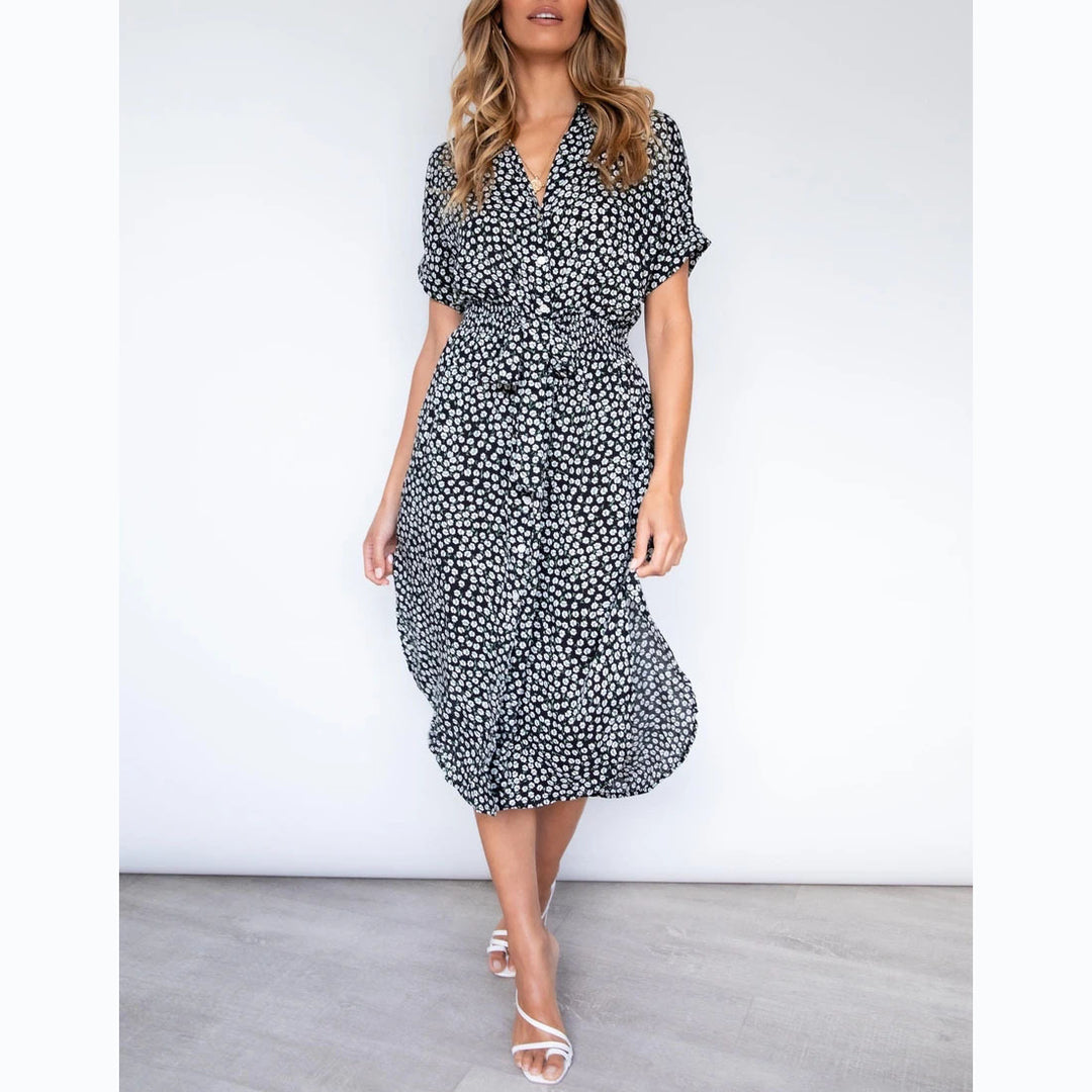 Women's midi dress with knot-free belt and playful polka dot design Lune London