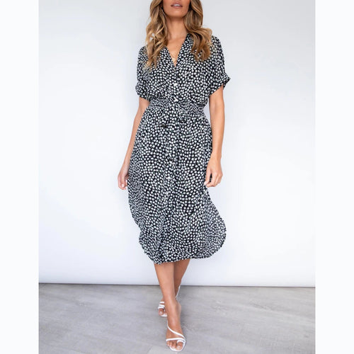 Women's midi dress with knot-free belt and playful polka dot design Lune London