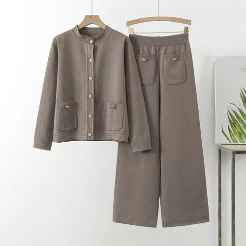 Comfortable knitted loungewear set for women with button details and patch pockets Lune London
