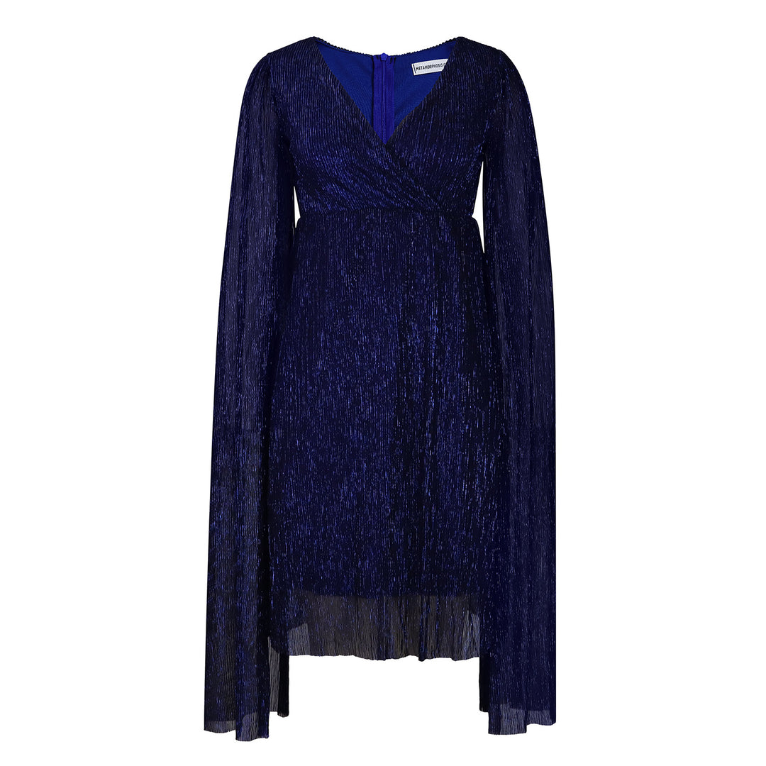 Ladies Elegant wrap dress with long transparent sleeves and sparkling effect Lune London
