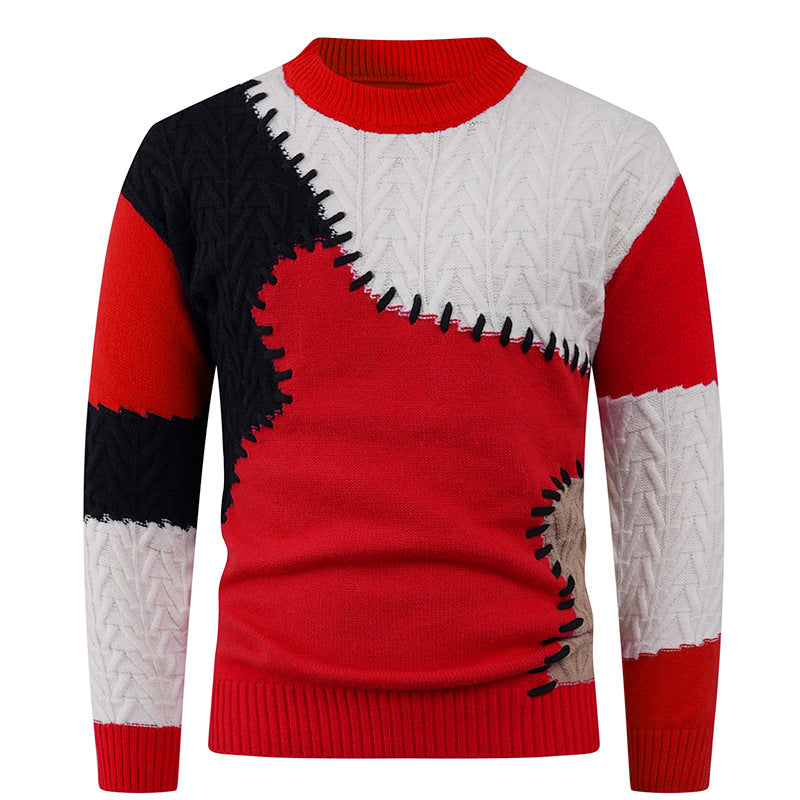 Fashionable knit sweater for men with a creative patchwork design Lune London