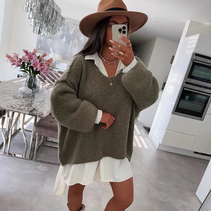 Pull oversized décontracté pour femmes avec des manches volumineuses et une texture douce Chic & Stil