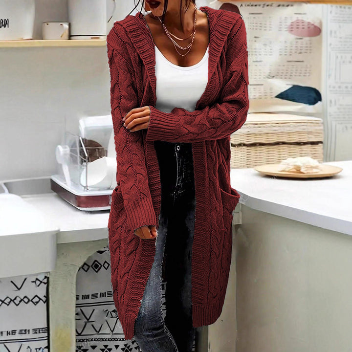 Chunky knit jacket for women with high-quality raised patterns and practical pockets Lune London