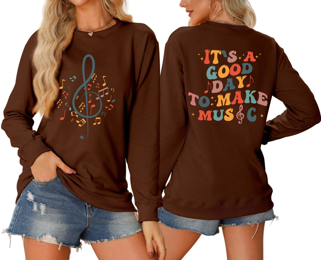 Sweatshirt pour femmes avec motif musical et lettrage créatif Chic & Stil
