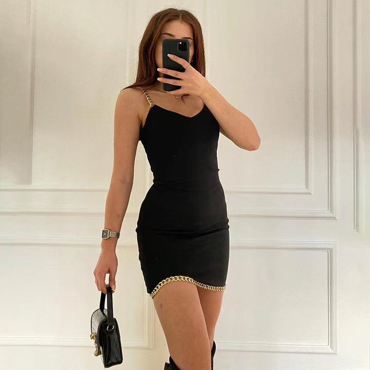 Women's mini dress with gold chain Lune London