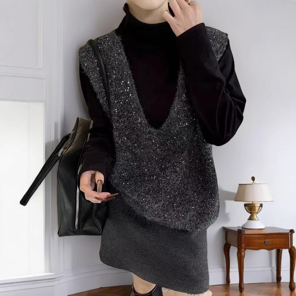 Gilet tricoté à la mode pour femmes avec décolleté en V profond et coupe créative Chic & Stil
