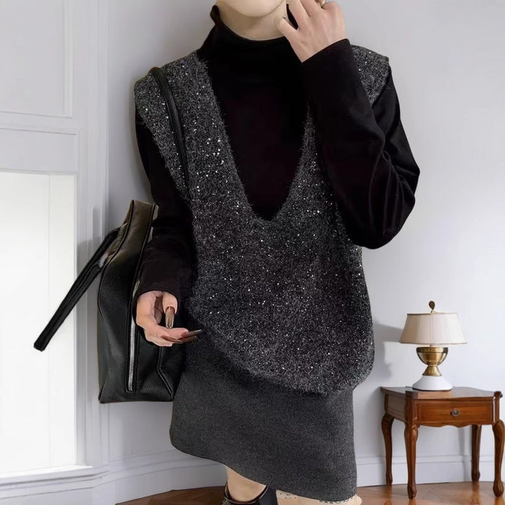 Gilet tricoté à la mode pour femmes avec décolleté en V profond et coupe créative Chic & Stil