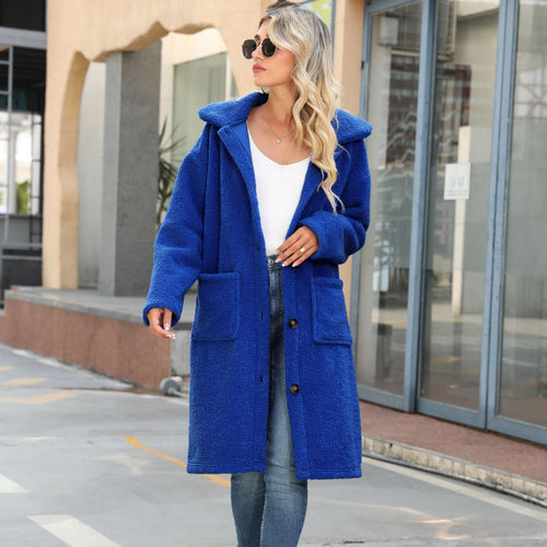 Ladies Soft Fleece Coat with Large Patch Pockets and Button Details Lune London