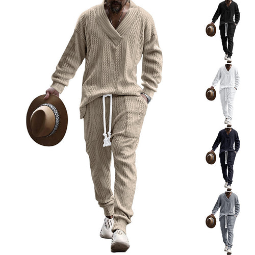 Tenue décontractée en tricot pour hommes avec décolleté en V et taille élastique Lune London