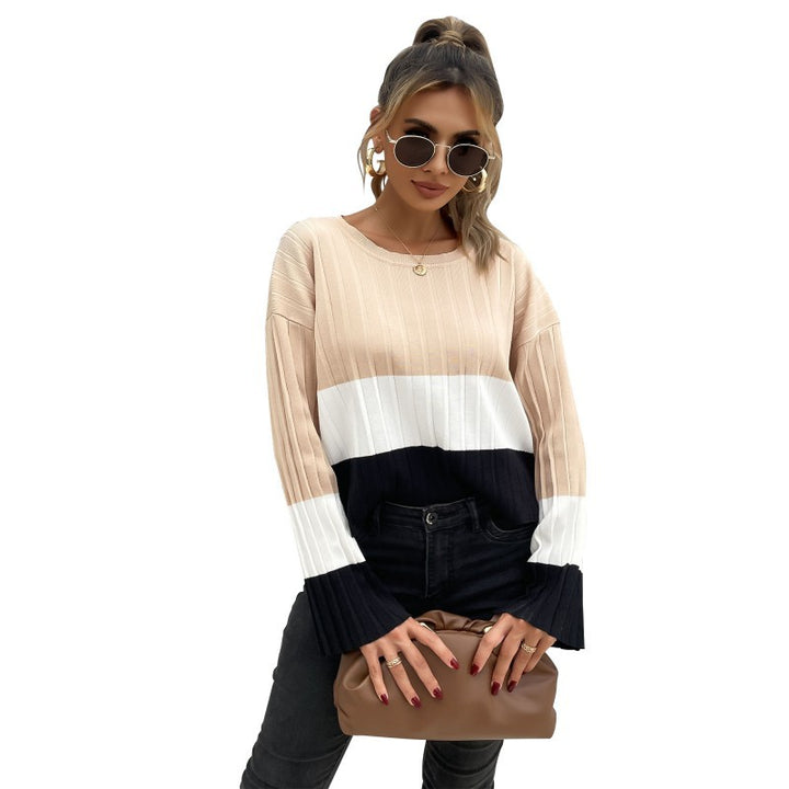 Fashion knit sweater for women with a harmonious color block design and wide sleeves Lune London
