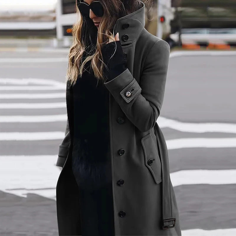 Ladies Elegant high collar coat with practical pockets Lune London