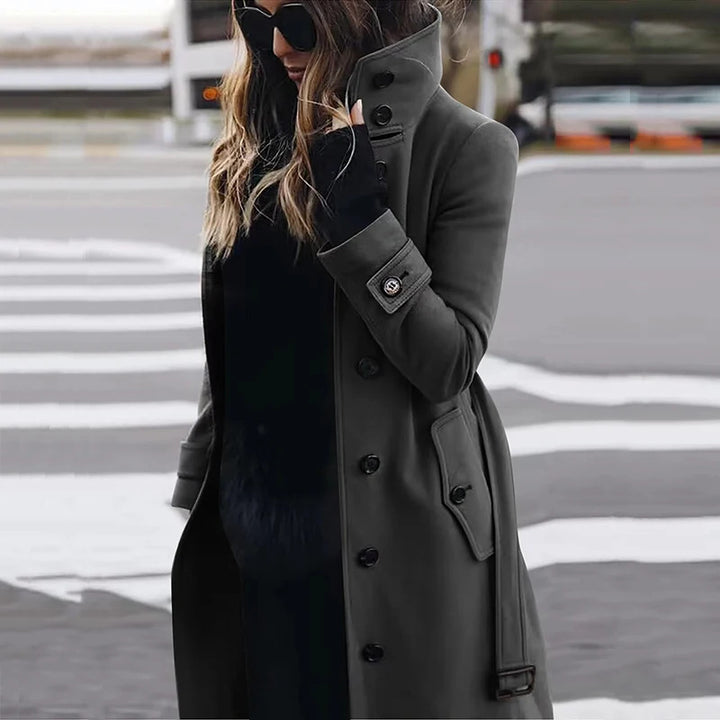 Ladies Elegant high collar coat with practical pockets Lune London
