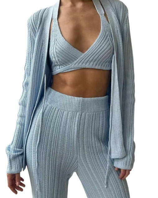 Ladies Knit Bra Set with Open Cardigan