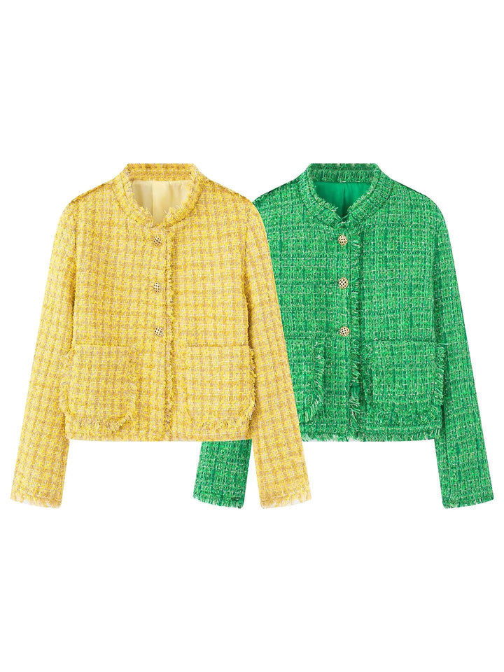 Lune London Textured tweed short elegant jacket for women with decorative buttons