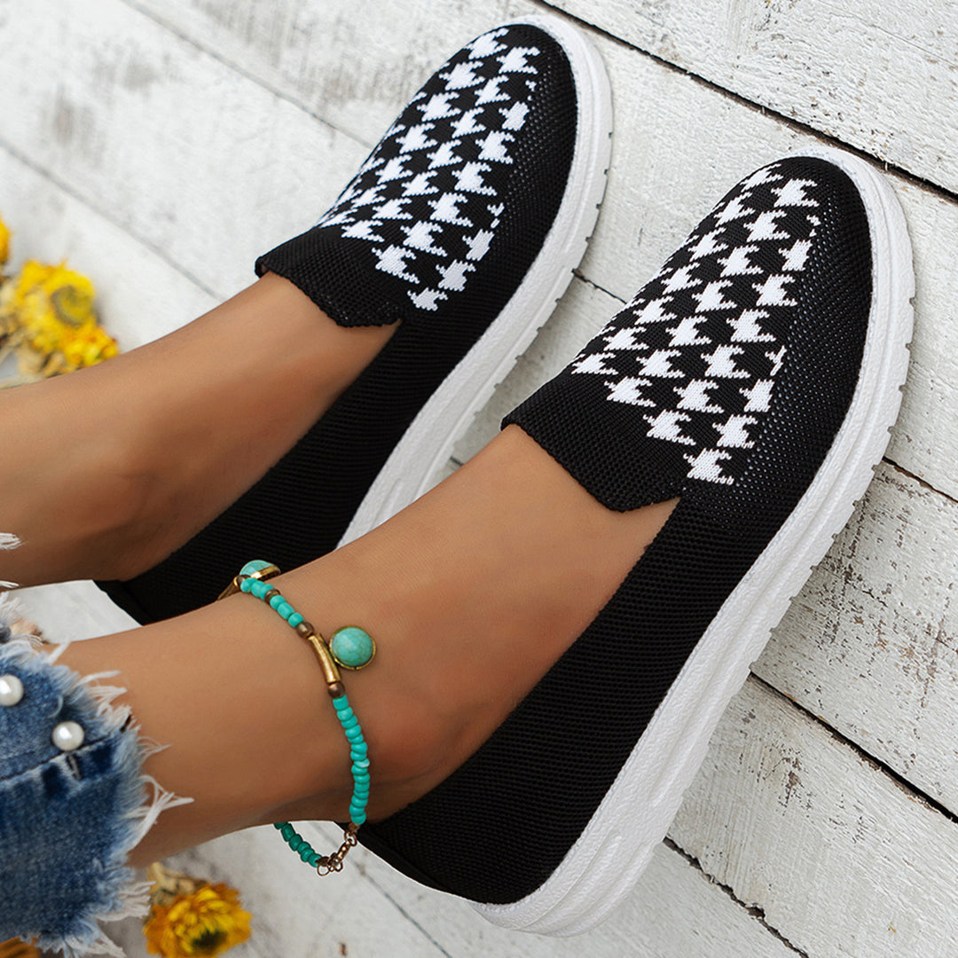 Comfortable slip-on sneakers for women with a modern houndstooth pattern Lune London