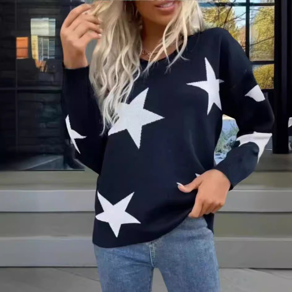 Ladies Knit Sweater with Star Pattern Lune London