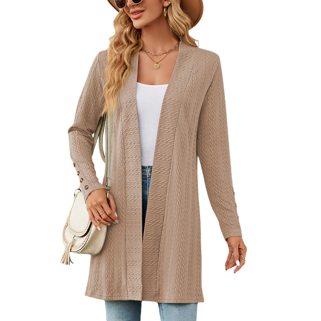 Ladies' knitted coat with trendy braid pattern and elegant button details Lune London
