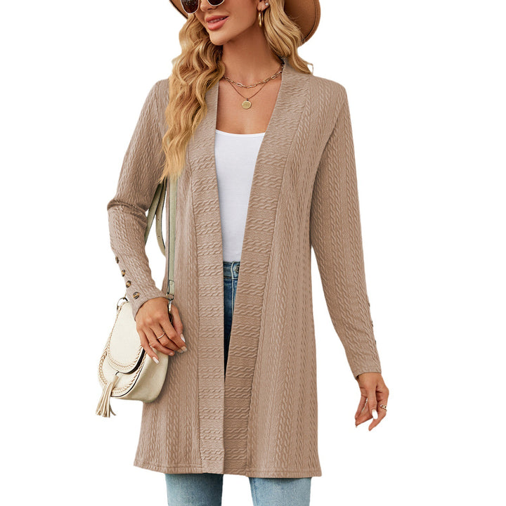 Ladies' knitted coat with trendy braid pattern and elegant button details Lune London