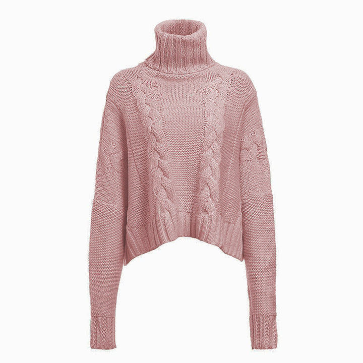 Chunky knit sweater for women with high collar and unique cable design Lune London