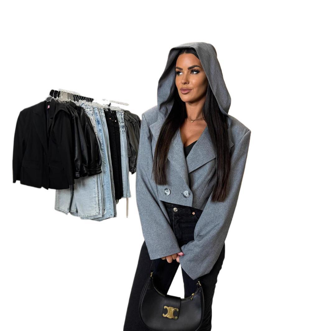 Ladies fashionable jacket with hood and double-breasted Lune London