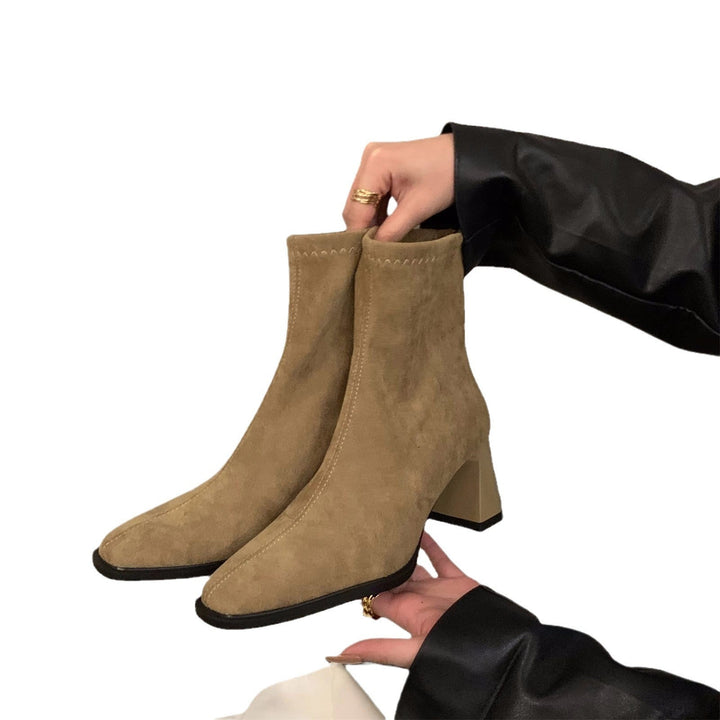Femme Stylish Suede Ankle Boots with Block Heels Chic Und Stil