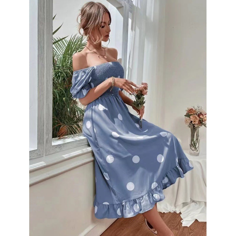 Lune London polka dot puff sleeve midi dress for ladies