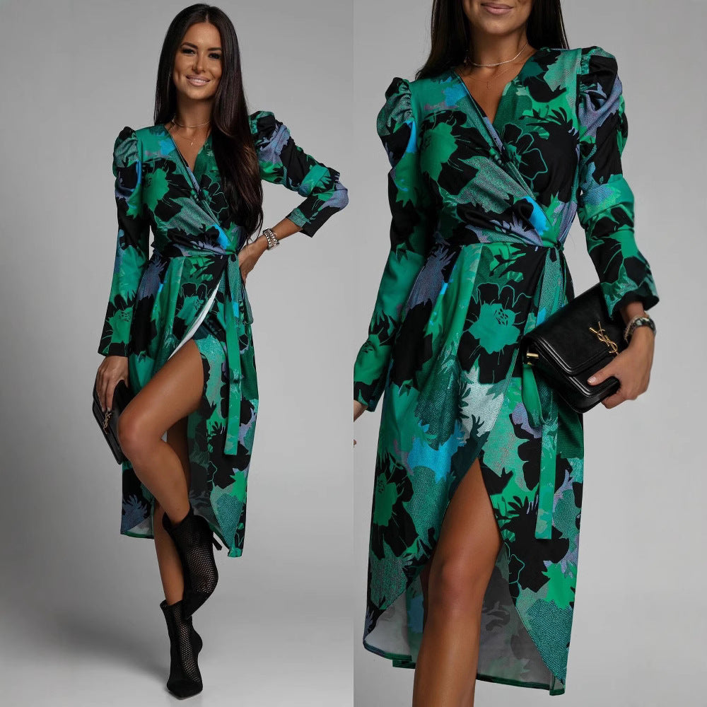 Floral print wrap dress for women with an elegant slit detail Lune London