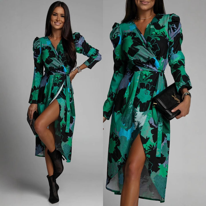 Floral print wrap dress for women with an elegant slit detail Lune London