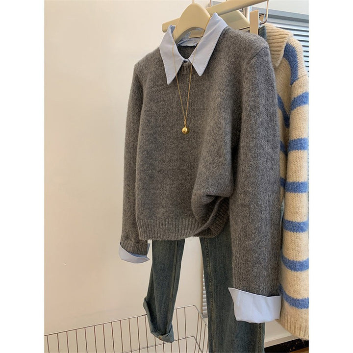 Pull-over en tricot pour femmes avec col de chemise stylé et coupe moderne Chic & Stil