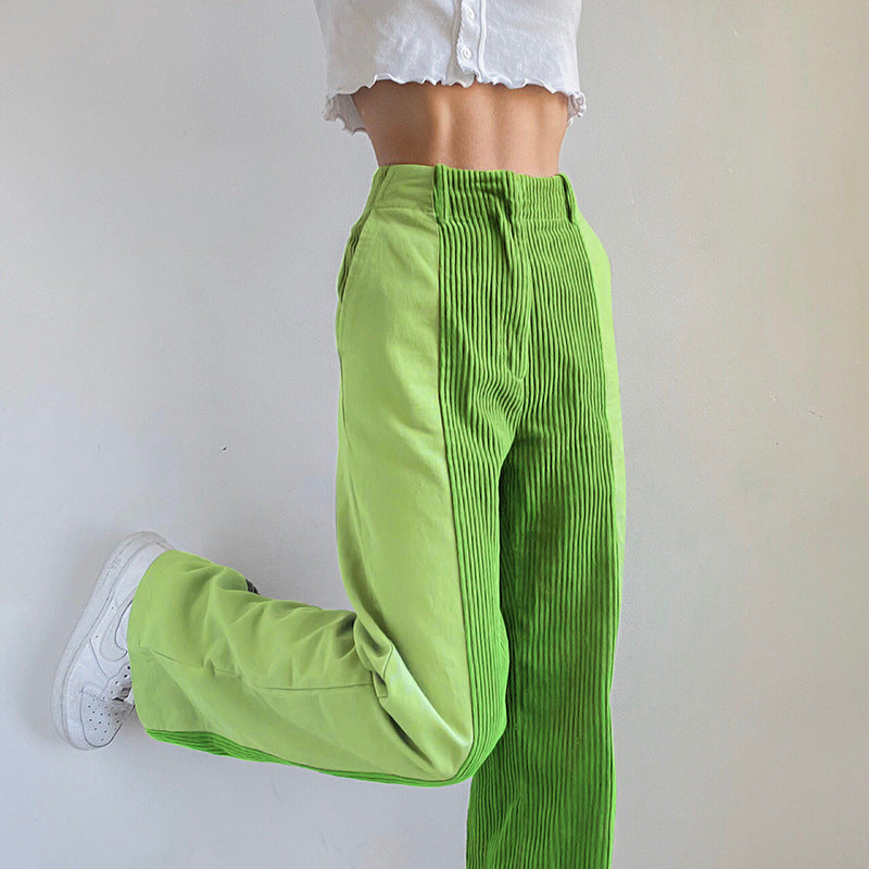 High-waisted corduroy pants for women with permanent pleats Lune London