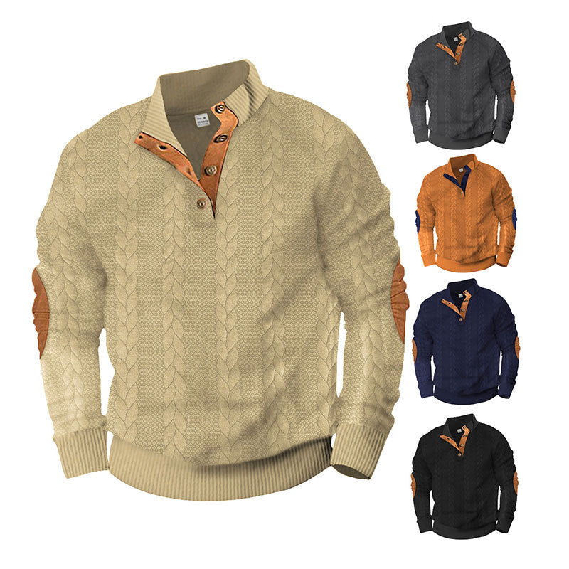 Modern knit sweater for men with high collar and contrasting accents Lune London