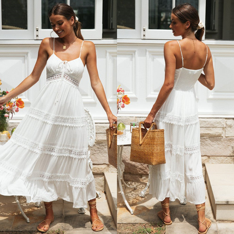 Robe maxi femme avec un nœud ludique et de délicates volants Chic & Stil