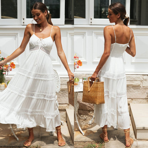 Robe maxi femme avec un nœud ludique et de délicates volants Chic & Stil
