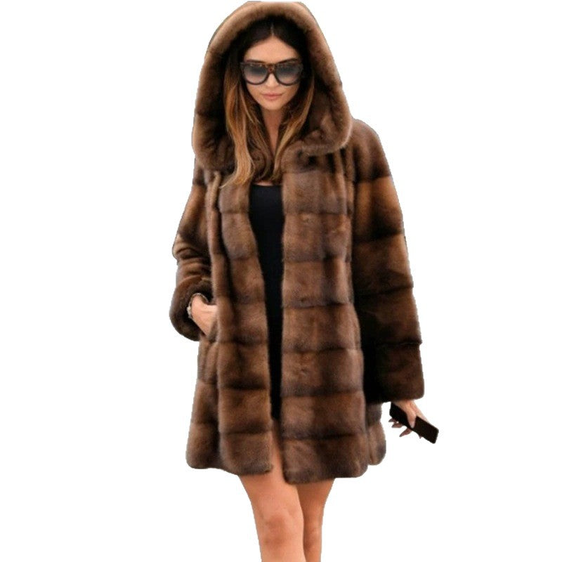 Ladies Faux Fur Coat with Hood and Cozy Lining Lune London