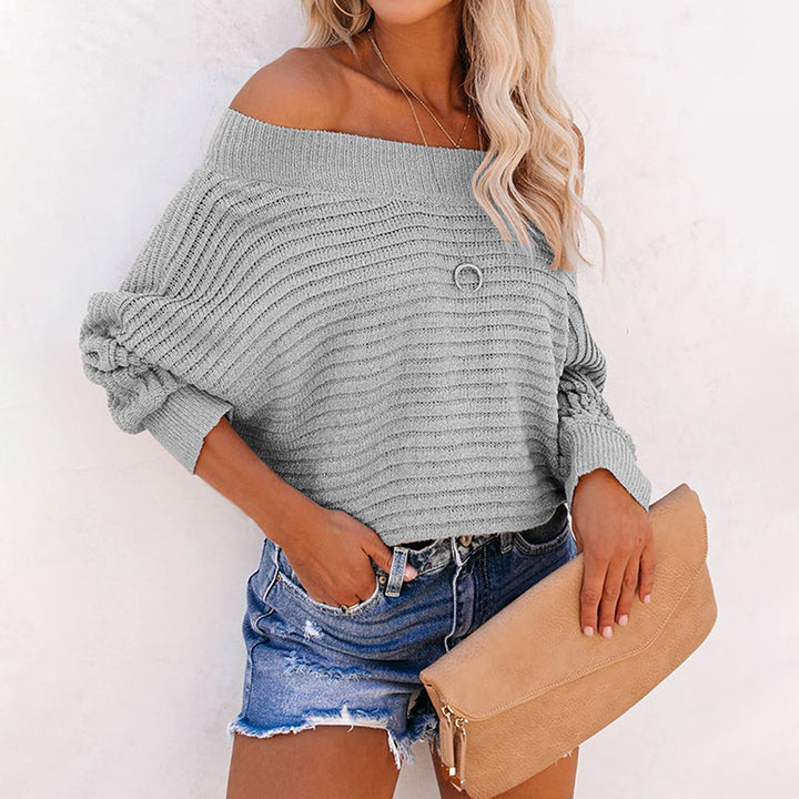 Casual sweater for women with an off-shoulder design and a textured knit pattern Lune London